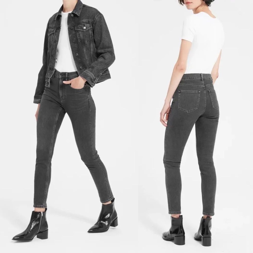 NWT EVERLANE The Mid-Rise Skinny Black Wash Denim Stretchy Jeans